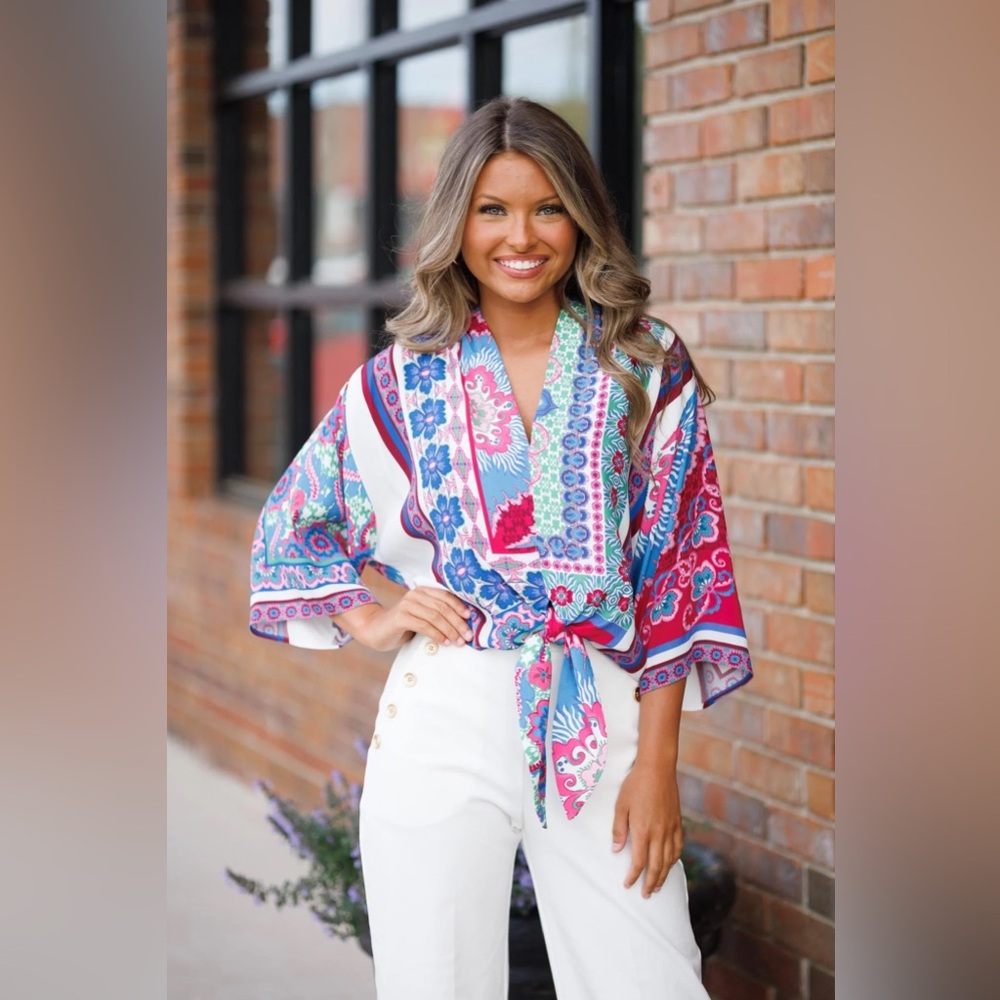 Fifteen Twenty Daria Multicolor Tie-Front Kimono Blouse size Small